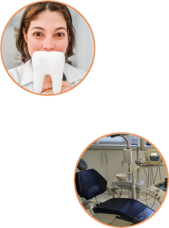 Duas fotos. Em cima: foto de Rebeka Ribeiro. Embaixo: foto do consultório.